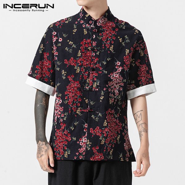incerun summer chinese style men shirt floral print button short sleeve stand collar streetwear vintage casual brand shirts, White;black
incerun summer chinese style men shirt floral print button short sleeve stand collar streetwear vintage casual brand shirts, White;black
