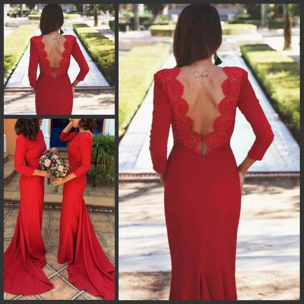 red long sleeves formal evening dresses backless lace jewel neck mermaid prom dresses sweep train women party gowns, Black;red
red long sleeves formal evening dresses backless lace jewel neck mermaid prom dresses sweep train women party gowns, Black;red