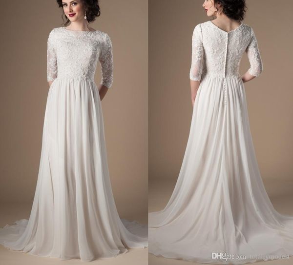 new champagne wedding dresses 2019 with 3/4 sleeves beaded lace appliques a-line chiffon court train wedding gowns informal bridal gown, White
new champagne wedding dresses 2019 with 3/4 sleeves beaded lace appliques a-line chiffon court train wedding gowns informal bridal gown, White