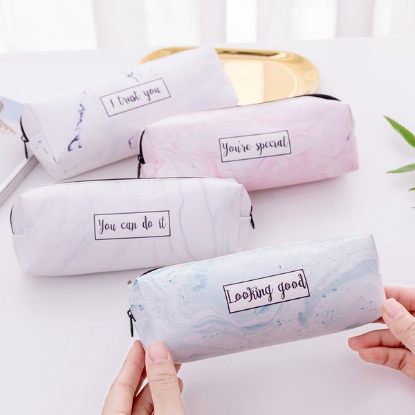 

creative stationery new pu marble octagonal student pen bag pencil-box simple multifunctional stationery bag