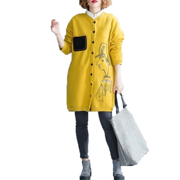 2019 plus size women jacket coat cartoon print pocket patchwork v neck female casual long overcoat yellow black color w261, Tan;black
2019 plus size women jacket coat cartoon print pocket patchwork v neck female casual long overcoat yellow black color w261, Tan;black