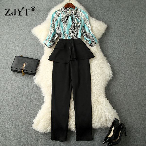 summer designer lady elegant office work two piece outfits fashion women's bow collar print blouse ankle length pants suit set, White
summer designer lady elegant office work two piece outfits fashion women's bow collar print blouse ankle length pants suit set, White
