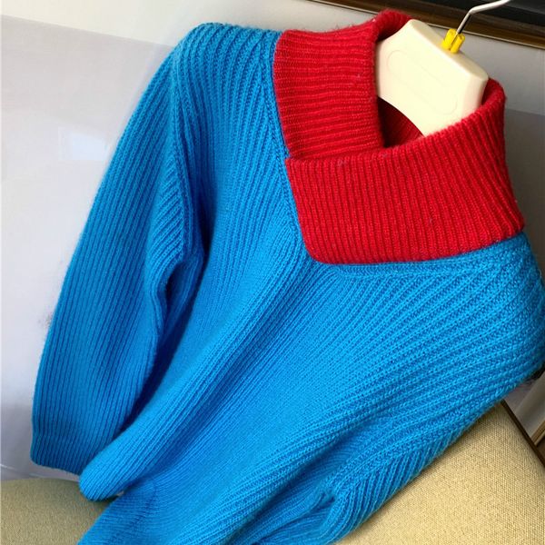 women sweater red collar all-wool knit sweater, White;black