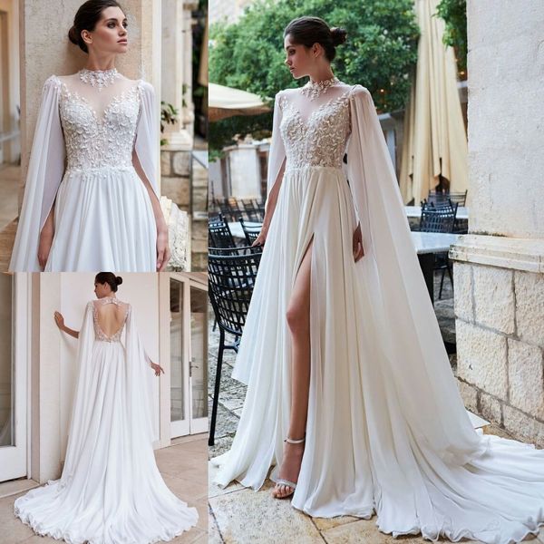 elegant lace beaded backless wedding dresses with long sleeves high neck side split bridal gowns sweep train chiffon robe de mariée, White
elegant lace beaded backless wedding dresses with long sleeves high neck side split bridal gowns sweep train chiffon robe de mariée, White
