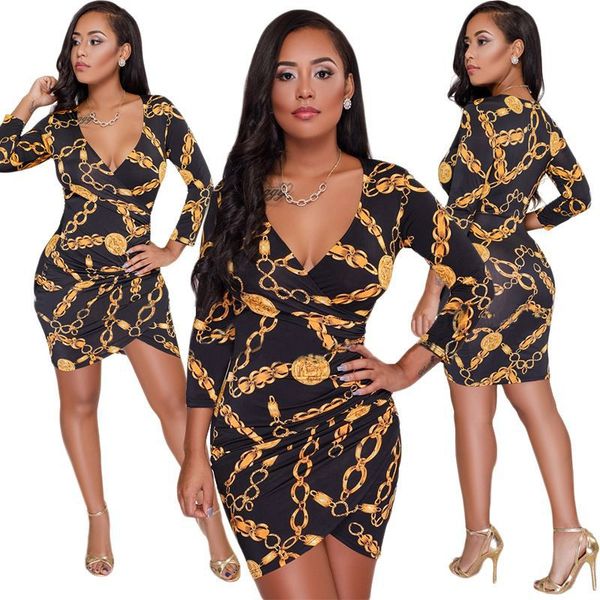 2020 new arrival women casual dress designer luxury chain pattern print long sleeve dresses deep v neck bodycon dress night clubwear, Black;gray
2020 new arrival women casual dress designer luxury chain pattern print long sleeve dresses deep v neck bodycon dress night clubwear, Black;gray