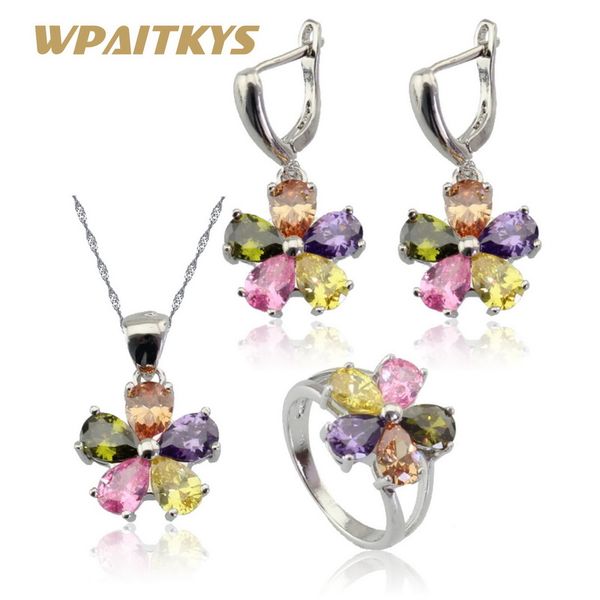 wpaitkys flower multicolor cubic zirconia jewelry sets for women silver color earrings necklace pendant rings gift box, Slivery;golden
wpaitkys flower multicolor cubic zirconia jewelry sets for women silver color earrings necklace pendant rings gift box, Slivery;golden