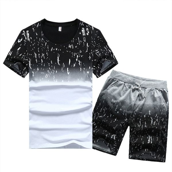summer sports suit casual slim fit tracksuit men's sportswear 2pc t-shirts+shorts sets o-neck print patchwork male jogging homme, Gray 
summer sports suit casual slim fit tracksuit men's sportswear 2pc t-shirts+shorts sets o-neck print patchwork male jogging homme, Gray