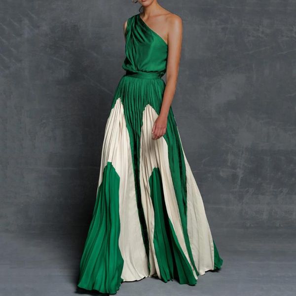 women dress plus size party maxi dresses womens summer one-shoulder pleated new vestidos sleeveless loose split dresses green, Black;gray
women dress plus size party maxi dresses womens summer one-shoulder pleated new vestidos sleeveless loose split dresses green, Black;gray