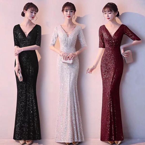 banquet evening dress 2020 new sequined fishtail long skirt noble and elegant annual meeting dress skirt long dress, White;black
banquet evening dress 2020 new sequined fishtail long skirt noble and elegant annual meeting dress skirt long dress, White;black