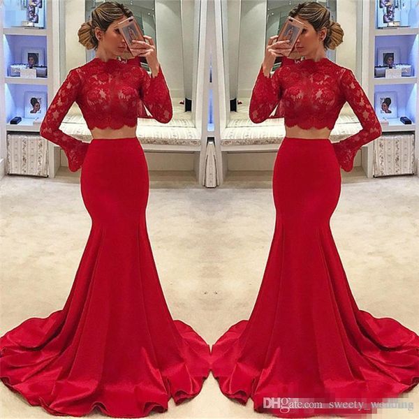red two piece prom dresses 2019 african long sleeve high neck mermaid lace formal evening gowns arabic vestidos, Black
red two piece prom dresses 2019 african long sleeve high neck mermaid lace formal evening gowns arabic vestidos, Black