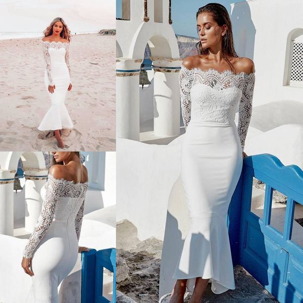 2020 ankle length mermaid off the shoulder lace wedding bridal dresses satin long sleeves plus size beach designer vestido de noiva, White
2020 ankle length mermaid off the shoulder lace wedding bridal dresses satin long sleeves plus size beach designer vestido de noiva, White