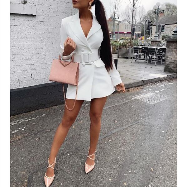 v neck belt long sleeve long blazer women 2019 autumn solid office coat jacket plus size outwear casual top, White;black
v neck belt long sleeve long blazer women 2019 autumn solid office coat jacket plus size outwear casual top, White;black