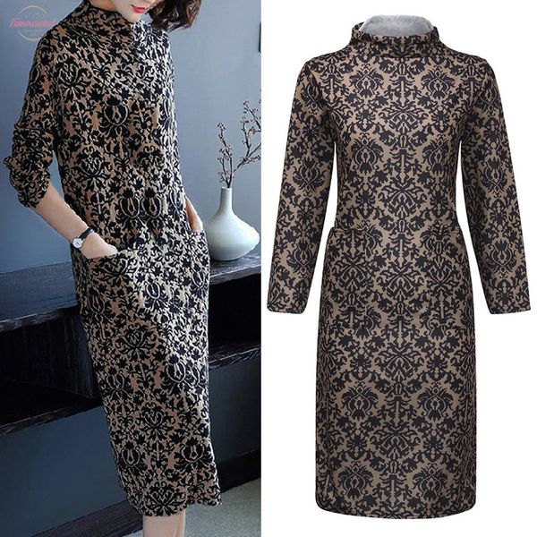 women dress new lady elegant slim elegant pocket long sleeve printing mid claf party dress ropa mujer, Black;gray
women dress new lady elegant slim elegant pocket long sleeve printing mid claf party dress ropa mujer, Black;gray