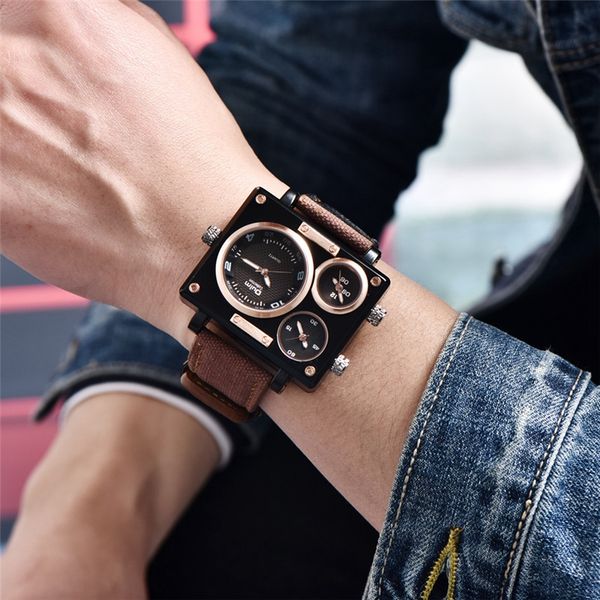 oulm hp3595 canvas watches men three time zone for outdoor travel quartz watch big size square dial male wristwatch, Slivery;brown
oulm hp3595 canvas watches men three time zone for outdoor travel quartz watch big size square dial male wristwatch, Slivery;brown