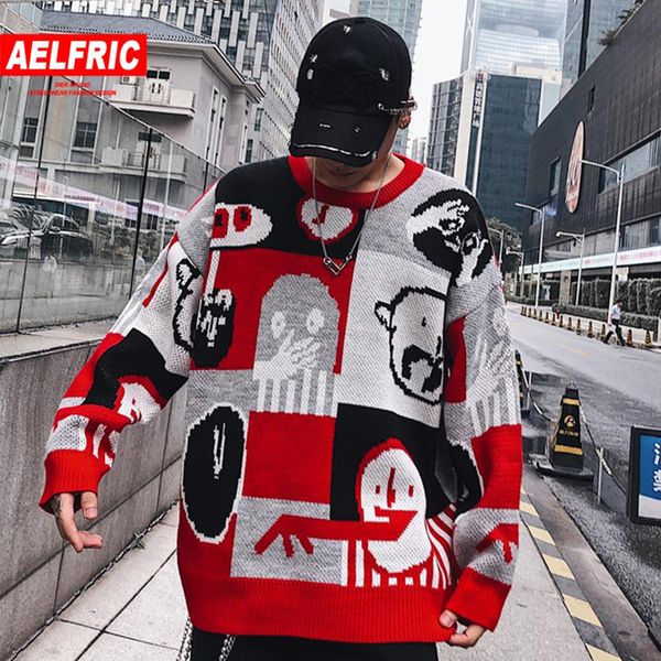 aelfric patchwork cartoon print knitted pullover mens 2019 hip hop harajuku autumn winter fashion male casual sweater streetwear, White;black
aelfric patchwork cartoon print knitted pullover mens 2019 hip hop harajuku autumn winter fashion male casual sweater streetwear, White;black