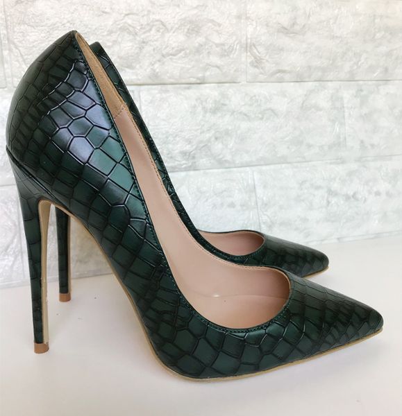 dark green high-heeled shoes women, new fine and stone pointed 12cm, high heeled shoes, women's single shoes, women, Black
