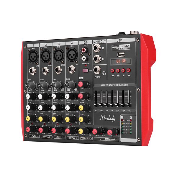 new muslady d6 portable 4/6-channel mixing console mixer 7-band eq bt connection usb mp3 player for music recording streaming
new muslady d6 portable 4/6-channel mixing console mixer 7-band eq bt connection usb mp3 player for music recording streaming