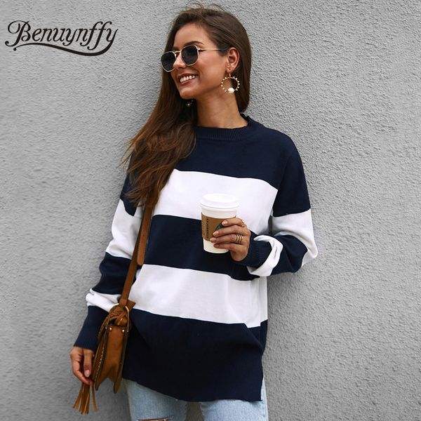 benuynffy color block women sweaters and pullovers 2019 autumn winter female loose knitted jumper korean casual sweater, White;black
benuynffy color block women sweaters and pullovers 2019 autumn winter female loose knitted jumper korean casual sweater, White;black