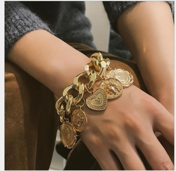 ornaments exaggerated chain coins retro hand ornaments female personality relief figure geometric bracelet, Golden;silver
ornaments exaggerated chain coins retro hand ornaments female personality relief figure geometric bracelet, Golden;silver