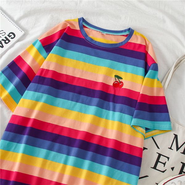 plus size korean style rainbow stripes oversized t-shirt 2020 summer ulzzang harajuk t shirts kawaii loose women tee female, White
plus size korean style rainbow stripes oversized t-shirt 2020 summer ulzzang harajuk t shirts kawaii loose women tee female, White
