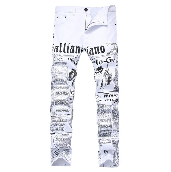 men's jeans 2021 autumn men denim trousers white printing spaper casual pants mens painted skinny for man size, Blue
men's jeans 2021 autumn men denim trousers white printing spaper casual pants mens painted skinny for man size, Blue