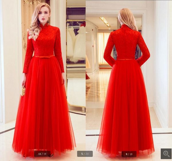 vestido de festa red lace a line high neckline modest evening dress long sleeve modest formal, Black;red
vestido de festa red lace a line high neckline modest evening dress long sleeve modest formal, Black;red