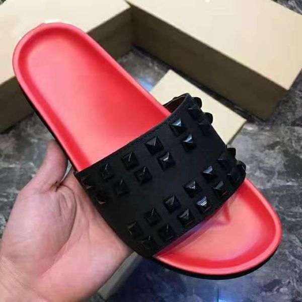 men women slippers red bottoms luxury designer spikes ladies beach slipper tide male home slippers non-slip leather mens casual shoes, Black
men women slippers red bottoms luxury designer spikes ladies beach slipper tide male home slippers non-slip leather mens casual shoes, Black
