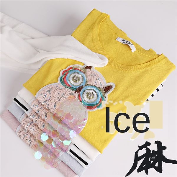 2020 summer women's short-sleeved t-shirt knitted ice silk women's striped owl thin round collar top, White
2020 summer women's short-sleeved t-shirt knitted ice silk women's striped owl thin round collar top, White