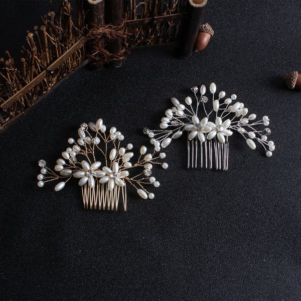 gold silver handmade hair comb pearl bride hairpin wedding hair decoration headdress, Golden;white
gold silver handmade hair comb pearl bride hairpin wedding hair decoration headdress, Golden;white