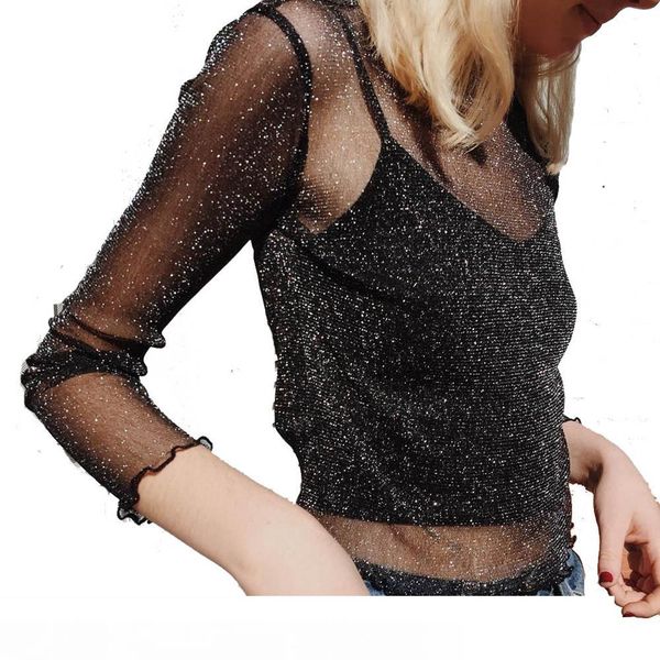 mesh long sleeve t shirt women 2018 summer transparent club party black tee shirts cutely thin o neck short, White
mesh long sleeve t shirt women 2018 summer transparent club party black tee shirts cutely thin o neck short, White
