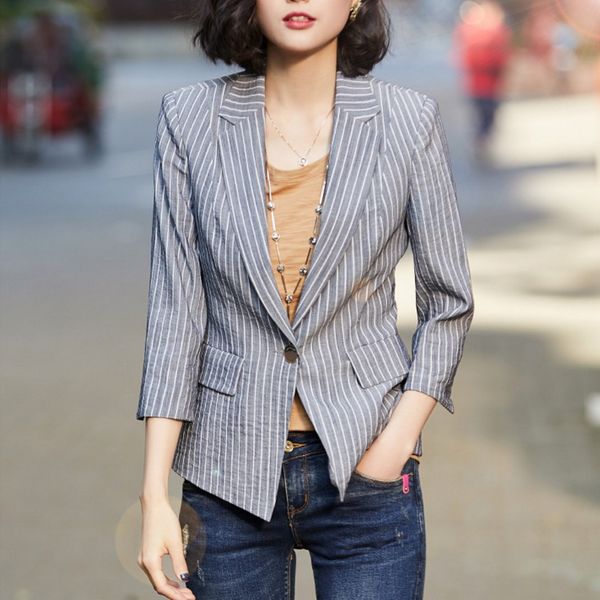 casual fashion striped woman slim suit jacket notched slim three quarter sleeve office jacket short spring blazer mujer, White;black
casual fashion striped woman slim suit jacket notched slim three quarter sleeve office jacket short spring blazer mujer, White;black