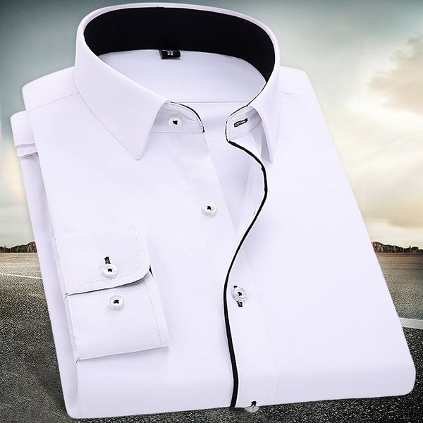 men's white basic dress shirts long-sleeve contrasted placket male office wear formal business slim-fit casual twill shirt, White;black
men's white basic dress shirts long-sleeve contrasted placket male office wear formal business slim-fit casual twill shirt, White;black