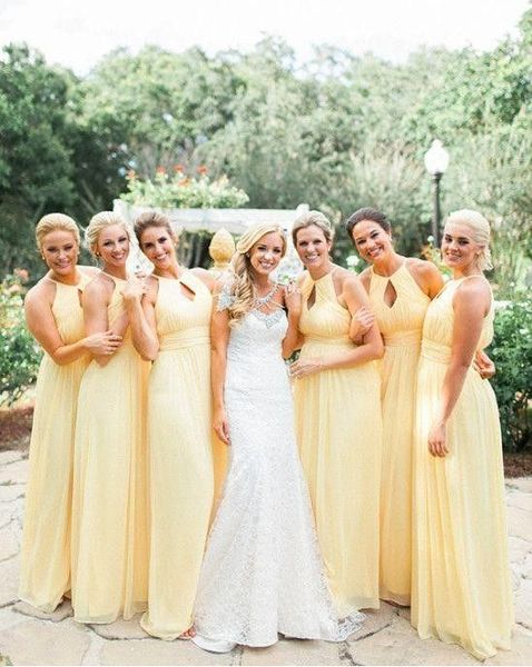 light yellow keyhole neck bridesmaid dresses long country chiffon pleated long new wedding guest evening prom formal party dress, White;pink
light yellow keyhole neck bridesmaid dresses long country chiffon pleated long new wedding guest evening prom formal party dress, White;pink