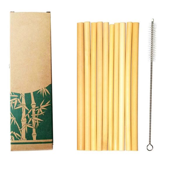 

useful 10pcs / set bamboo drinking straws reusable eco-friendly party kitchen + clean brush for drop shipping wholesale