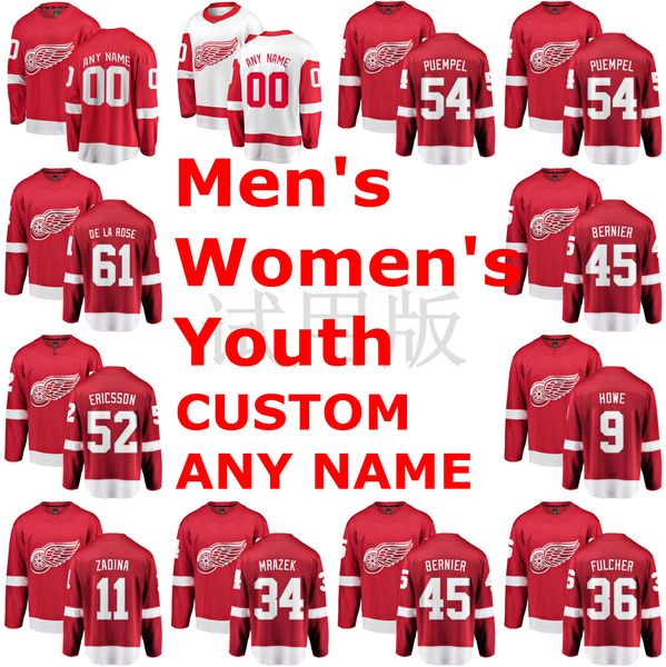 

detroit red wings jerseys gordie howe jersey filip zadina petr mrazek jonathan bernier kaden fulcher white hockey jerseys custom stitched, Black;red