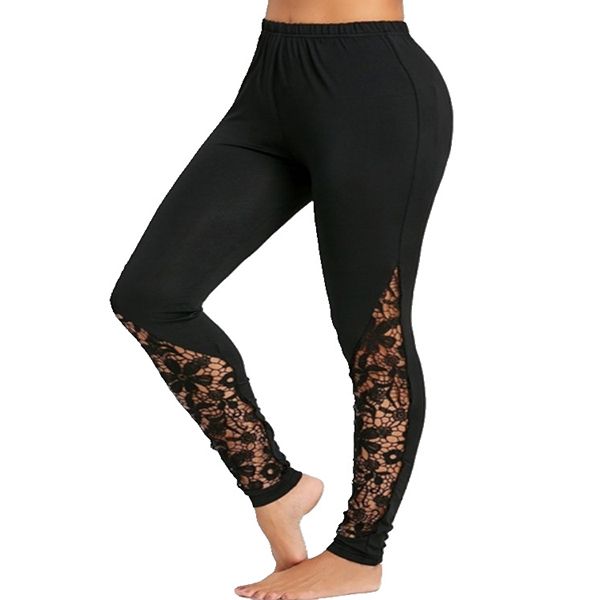 high women leggings solid color fit slim lace elastic yoga pants for sports dsm, Black
high women leggings solid color fit slim lace elastic yoga pants for sports dsm, Black