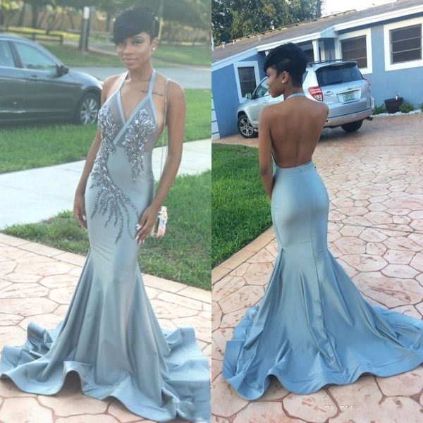 2019 dusty blue african prom dresses halter backless mermaid evening gowns sequins beaded satin formal black girl party dress
2019 dusty blue african prom dresses halter backless mermaid evening gowns sequins beaded satin formal black girl party dress