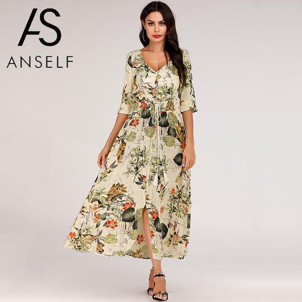 women maxi dress floral print a line long robe dress 3/4 long sleeves deep v neck elastic waist vintage boho summer 2019, Black;gray
women maxi dress floral print a line long robe dress 3/4 long sleeves deep v neck elastic waist vintage boho summer 2019, Black;gray