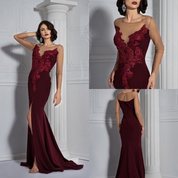 2018 burgundy long evening dresses sheer jewel neck lace appliqued memraid prom dress long sleeve formal evening gowns custom made, Black;red
2018 burgundy long evening dresses sheer jewel neck lace appliqued memraid prom dress long sleeve formal evening gowns custom made, Black;red