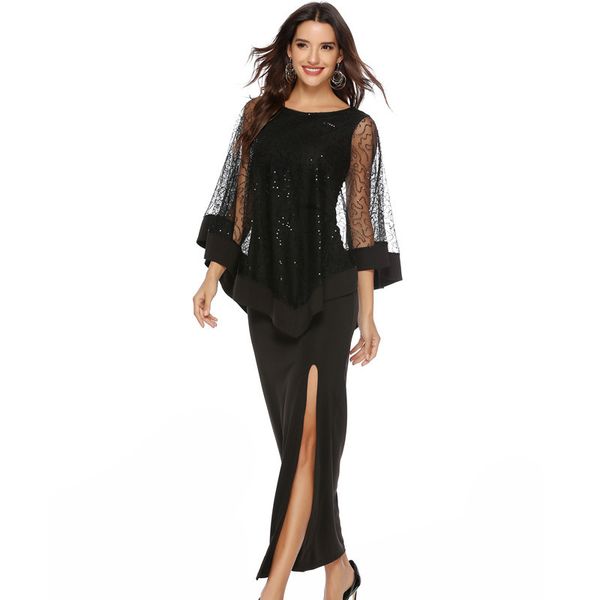 2019 women's new sequins stitching high waist woman slim long black evening dress party banquet costume, White;black
2019 women's new sequins stitching high waist woman slim long black evening dress party banquet costume, White;black