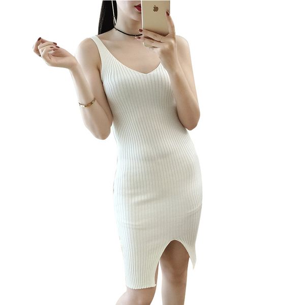 summer tank dress female rib knitted sleeveless v-neck knee-length dresses for women white stretch wrap dress with slits, Black;gray
summer tank dress female rib knitted sleeveless v-neck knee-length dresses for women white stretch wrap dress with slits, Black;gray