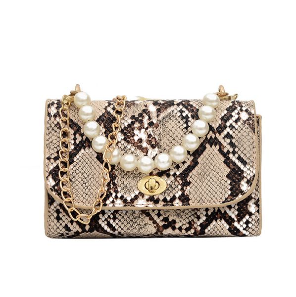 local stock snake skin pattern pearl square bag - black