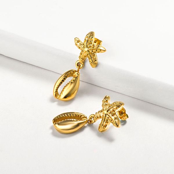 baoyan trendy solid gold drop earrings vintage golden stainless steel earrings bohemian titanium cowrie shell for women, Silver
baoyan trendy solid gold drop earrings vintage golden stainless steel earrings bohemian titanium cowrie shell for women, Silver