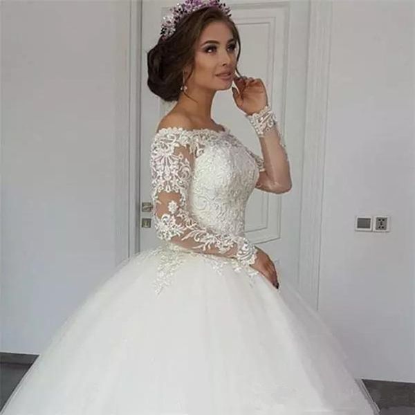 off shoulder lace appliques ball gown wedding dress long sleeves bridal gowns button back vestidos novia, White
off shoulder lace appliques ball gown wedding dress long sleeves bridal gowns button back vestidos novia, White
