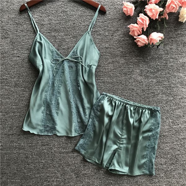 qweek satin pyjamas women pajamas lace women sleepwear lingerie 2019 summer cute bow home wear 2 pieces sets nightwear, Blue;gray
qweek satin pyjamas women pajamas lace women sleepwear lingerie 2019 summer cute bow home wear 2 pieces sets nightwear, Blue;gray