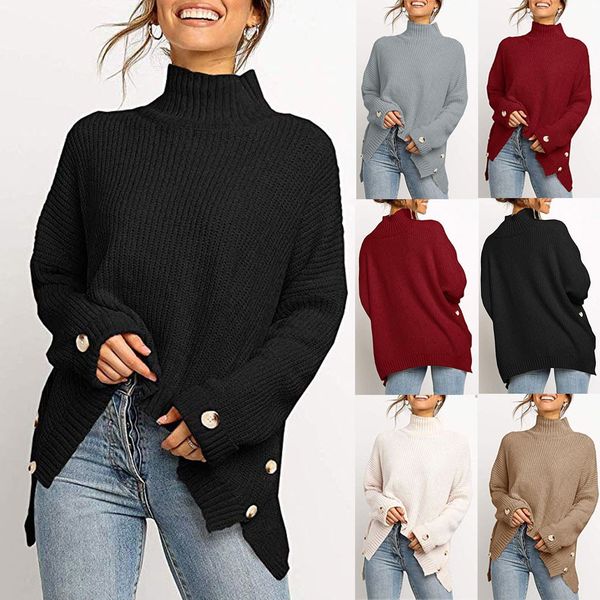 sweater women fashion button irregular solid turtleneck knitted knitted pullovers long sleeve casual loose pullovers sudadera, White;black
sweater women fashion button irregular solid turtleneck knitted knitted pullovers long sleeve casual loose pullovers sudadera, White;black