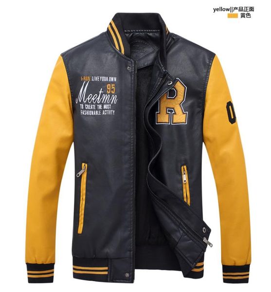 men's embroidered pu leather baseball jacket fitted fleece luxury college pilot jacket men's stand collar coat, Black
men's embroidered pu leather baseball jacket fitted fleece luxury college pilot jacket men's stand collar coat, Black