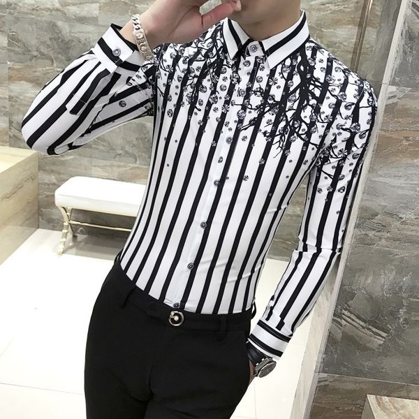 luxury social men club prom shirt stripe printing shirt men long sleeve camisa masculina chemise homme kemeja pria black white, White;black
luxury social men club prom shirt stripe printing shirt men long sleeve camisa masculina chemise homme kemeja pria black white, White;black