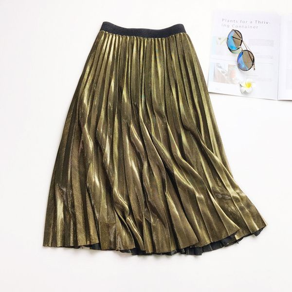 2019 spring and summer women's metal flash pleated skirt skirt long bright bright bronzing high waist, Black
2019 spring and summer women's metal flash pleated skirt skirt long bright bright bronzing high waist, Black