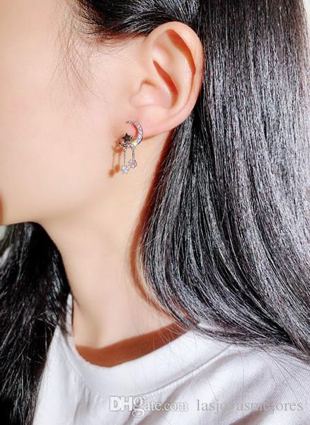 wholesale-n designer diamond zircon glittering cute lovely moon star pendant dangle chandelier stud earrings for woman girls, Golden;silver 
wholesale-n designer diamond zircon glittering cute lovely moon star pendant dangle chandelier stud earrings for woman girls, Golden;silver